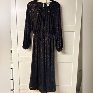 H&M Black Sequin Long Sleeve Dress